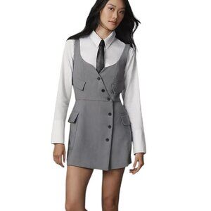 By Anthropologie Re-Worked Blazer Romper, Grey, Academia, Schoolgirl, Size 10
